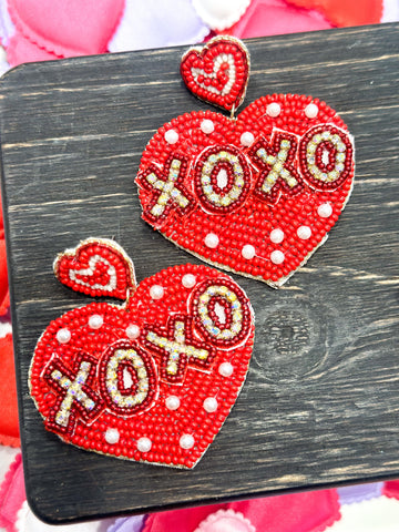 XOXO Beaded Earrings-Red