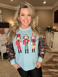 Blue Sequin Sleeve Nutcracker Top