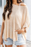 Slit Boat Neck Half Sleeve Knit Top