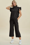 Double Take: Texture Ruffle Short Sleeve Top and Wide Leg Pants Set