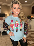 Blue Sequin Sleeve Nutcracker Top