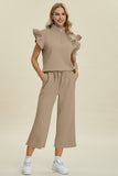 Double Take: Texture Ruffle Short Sleeve Top and Wide Leg Pants Set