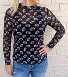 Girls of Fall Leopard Football Mesh Long Sleeve Top