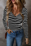 Striped V-Neck Long Sleeve Top