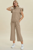 Double Take: Texture Ruffle Short Sleeve Top and Wide Leg Pants Set