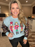 Blue Sequin Sleeve Nutcracker Top