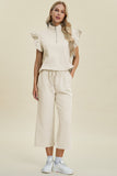 Double Take: Texture Ruffle Short Sleeve Top and Wide Leg Pants Set