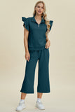 Double Take: Texture Ruffle Short Sleeve Top and Wide Leg Pants Set