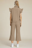 Double Take: Texture Ruffle Short Sleeve Top and Wide Leg Pants Set