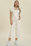 Double Take: Texture Ruffle Short Sleeve Top and Wide Leg Pants Set