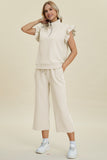 Double Take: Texture Ruffle Short Sleeve Top and Wide Leg Pants Set