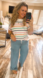 Striped Round Neck Half Sleeve Knit Top