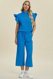 Double Take: Texture Ruffle Short Sleeve Top and Wide Leg Pants Set