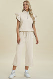 Double Take: Texture Ruffle Short Sleeve Top and Wide Leg Pants Set