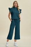 Double Take: Texture Ruffle Short Sleeve Top and Wide Leg Pants Set