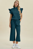 Double Take: Texture Ruffle Short Sleeve Top and Wide Leg Pants Set