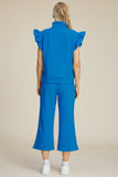 Double Take: Texture Ruffle Short Sleeve Top and Wide Leg Pants Set