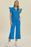 Double Take: Texture Ruffle Short Sleeve Top and Wide Leg Pants Set