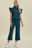 Double Take: Texture Ruffle Short Sleeve Top and Wide Leg Pants Set