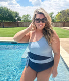 On The Coast One Shoulder Swimsuit- Slate Blue & Navy