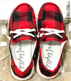 Holly Boat Shoes-Black & Red Buffalo Plaid